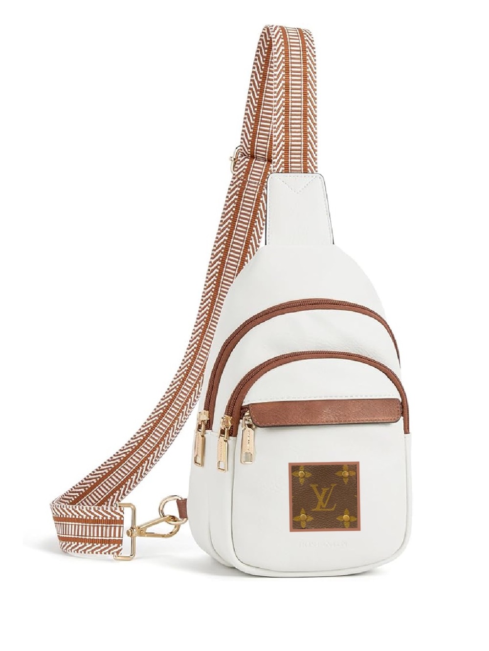 Upcycled LV White and Brown Crossbody Sling Bag